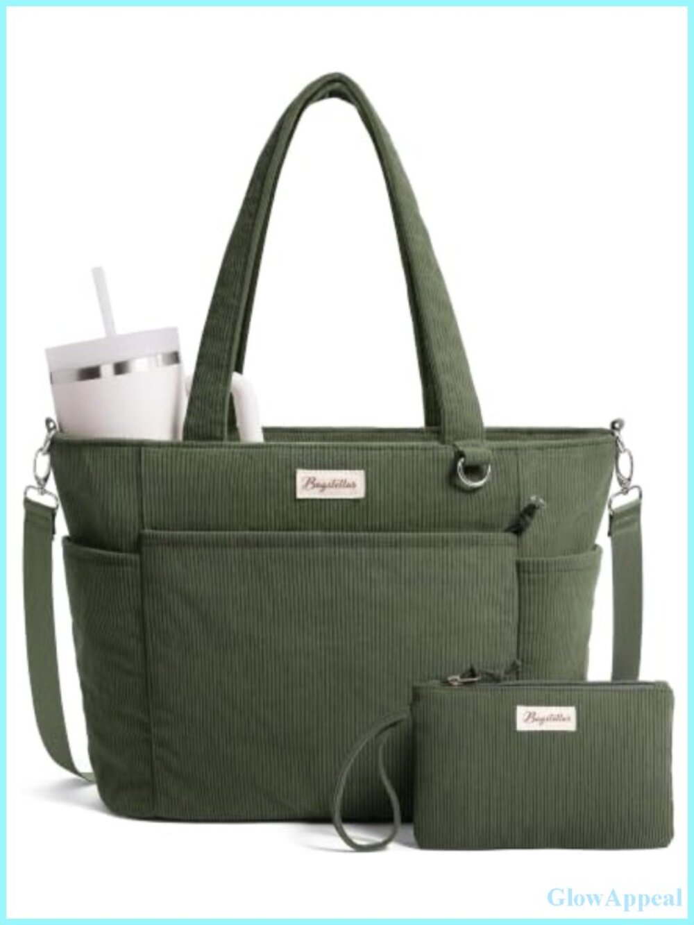 Corduroy Tote Bag for Women Teacher Nurse Work Laptop Purse with Bottle Holder